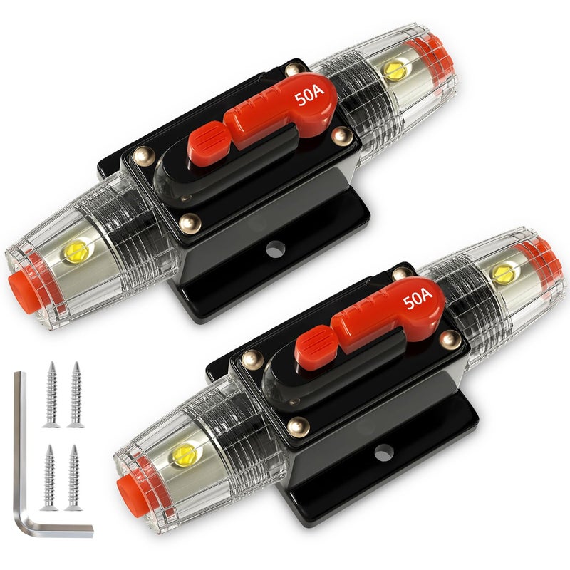 TEMCHY 50Amp Car Audio Circuit Breaker Waterproof Fuse Inline Holder Manual Reset 12V-48V DC for Automotive Marine Boat Trunk Audio Sound Amplifier System 12V-48V - Image 1